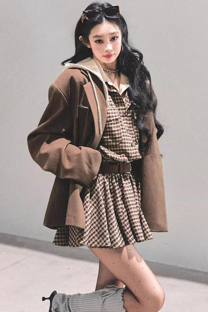 Plaid Two-Piece Winter Dress Set-Up