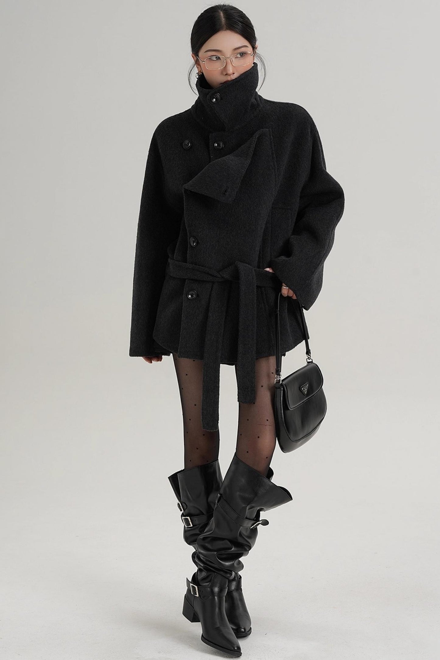 Elegant Woolen High-Waisted Coat