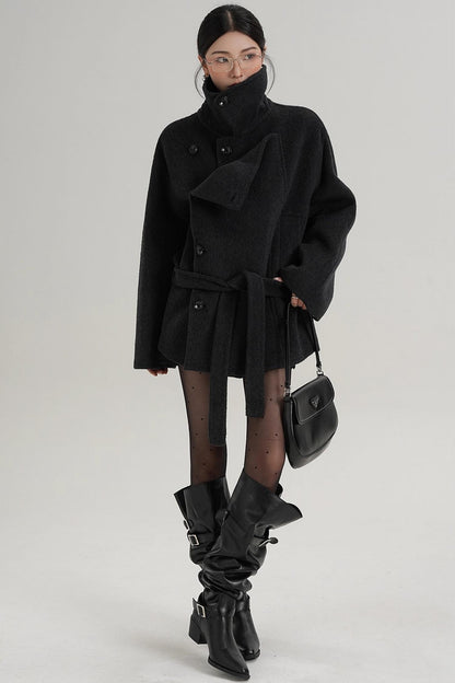 Elegant Woolen High-Waisted Coat