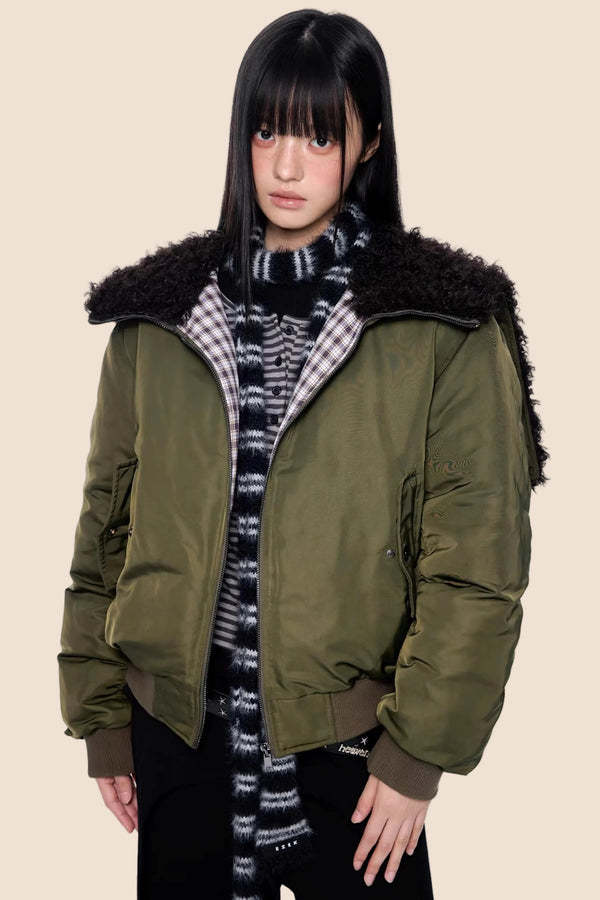 Furry Hooded Patchwork Jacket