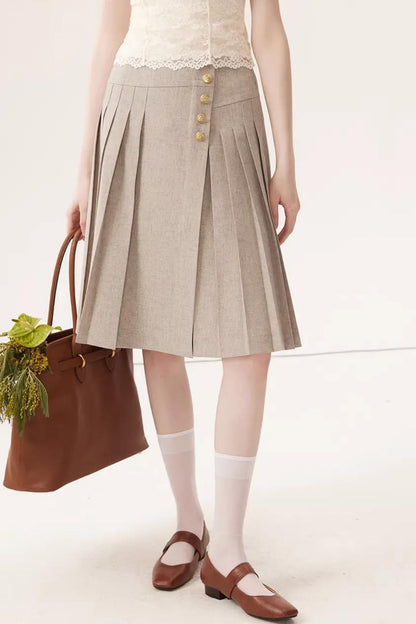 High-Waisted Pleated Midi Skirt