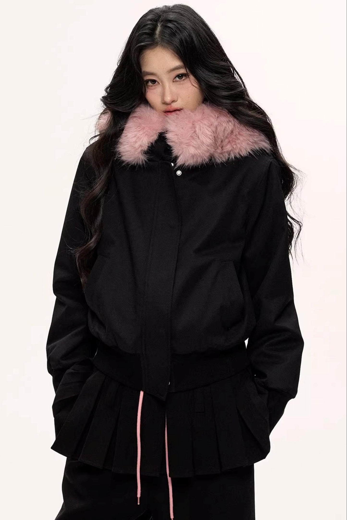 Burgundy Black Fur Collar Coat Set-Up