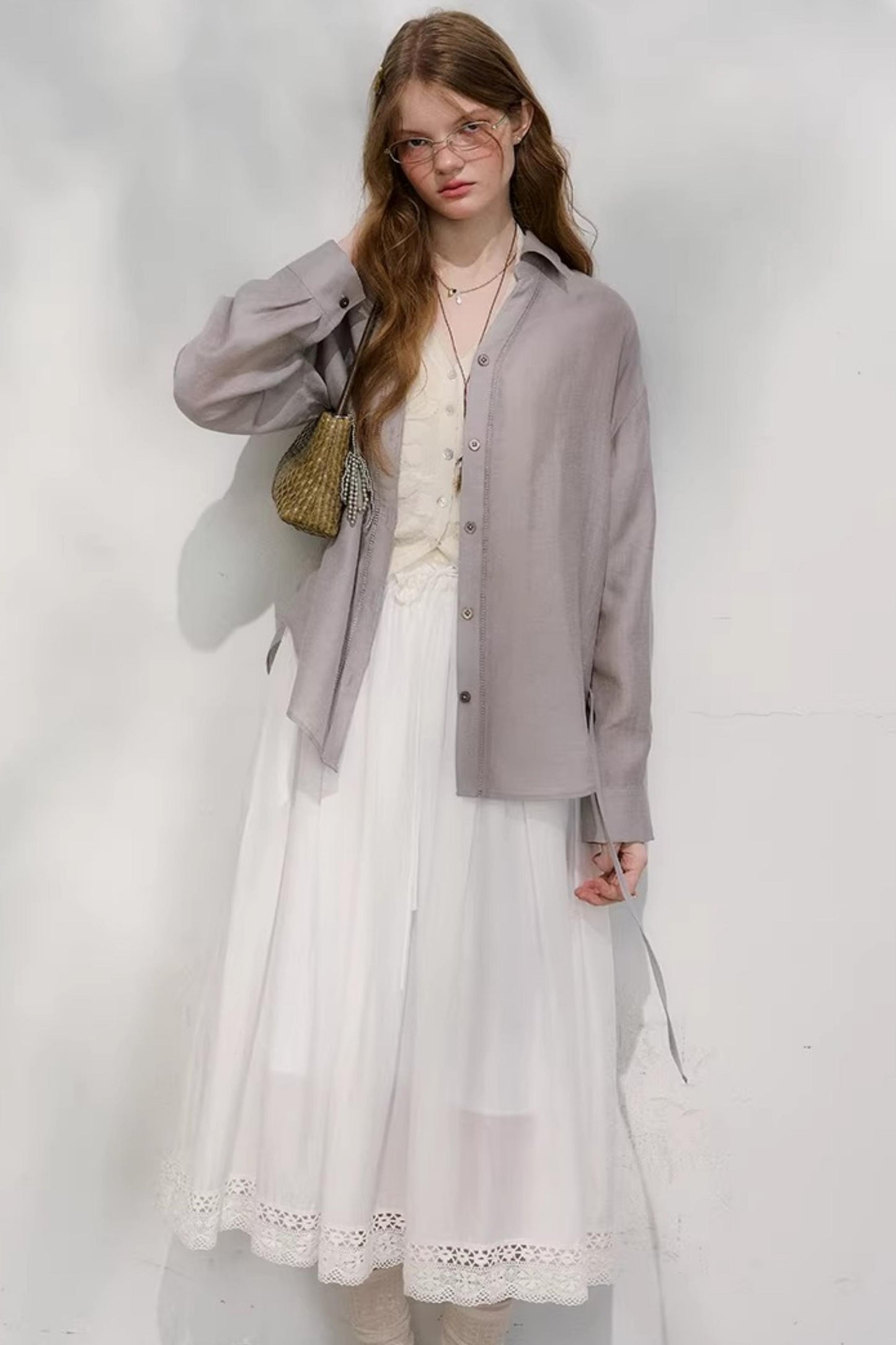 Cotton Lace Plaid Skirt