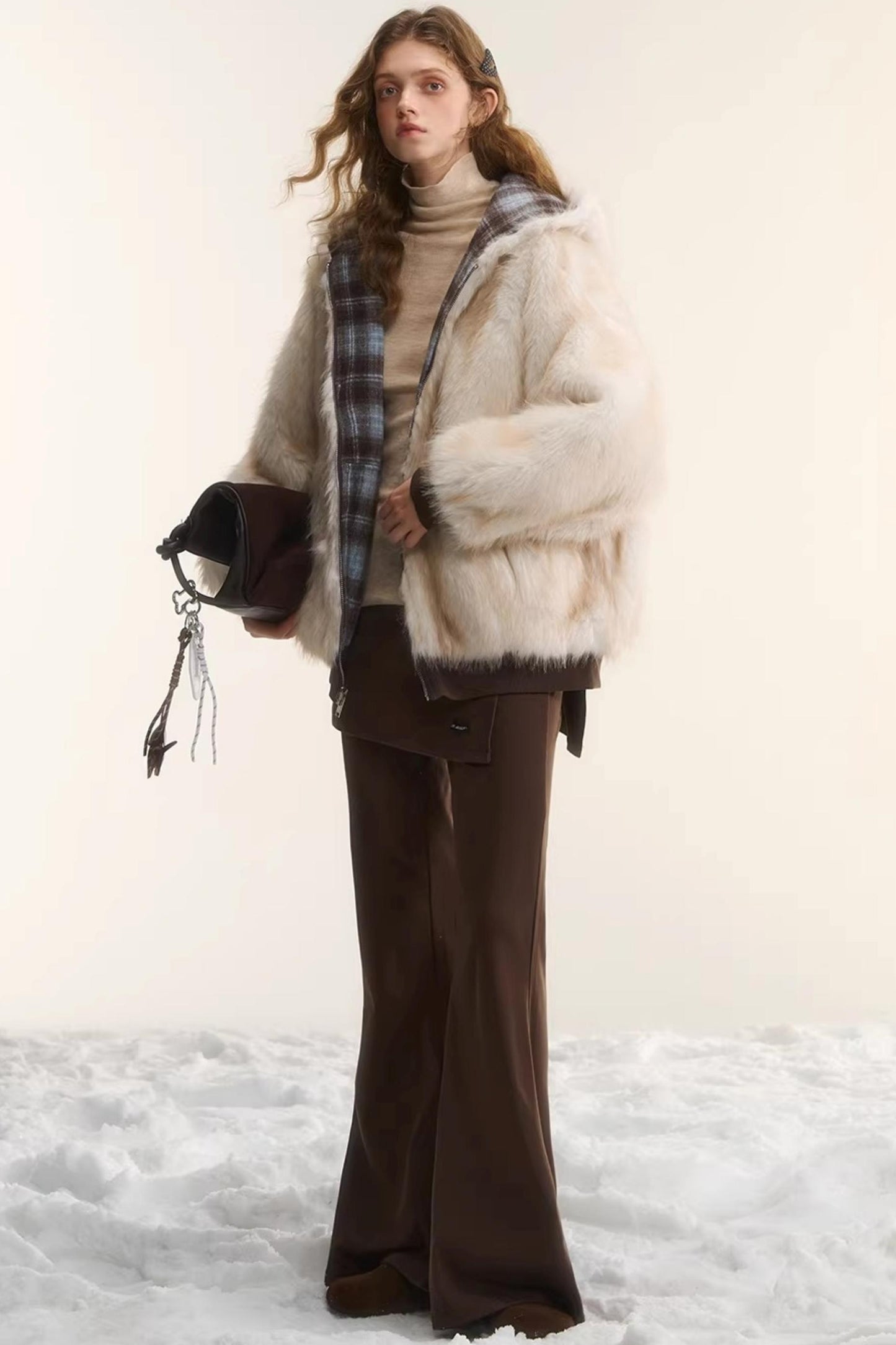 Reversible Plaid Plush Coat