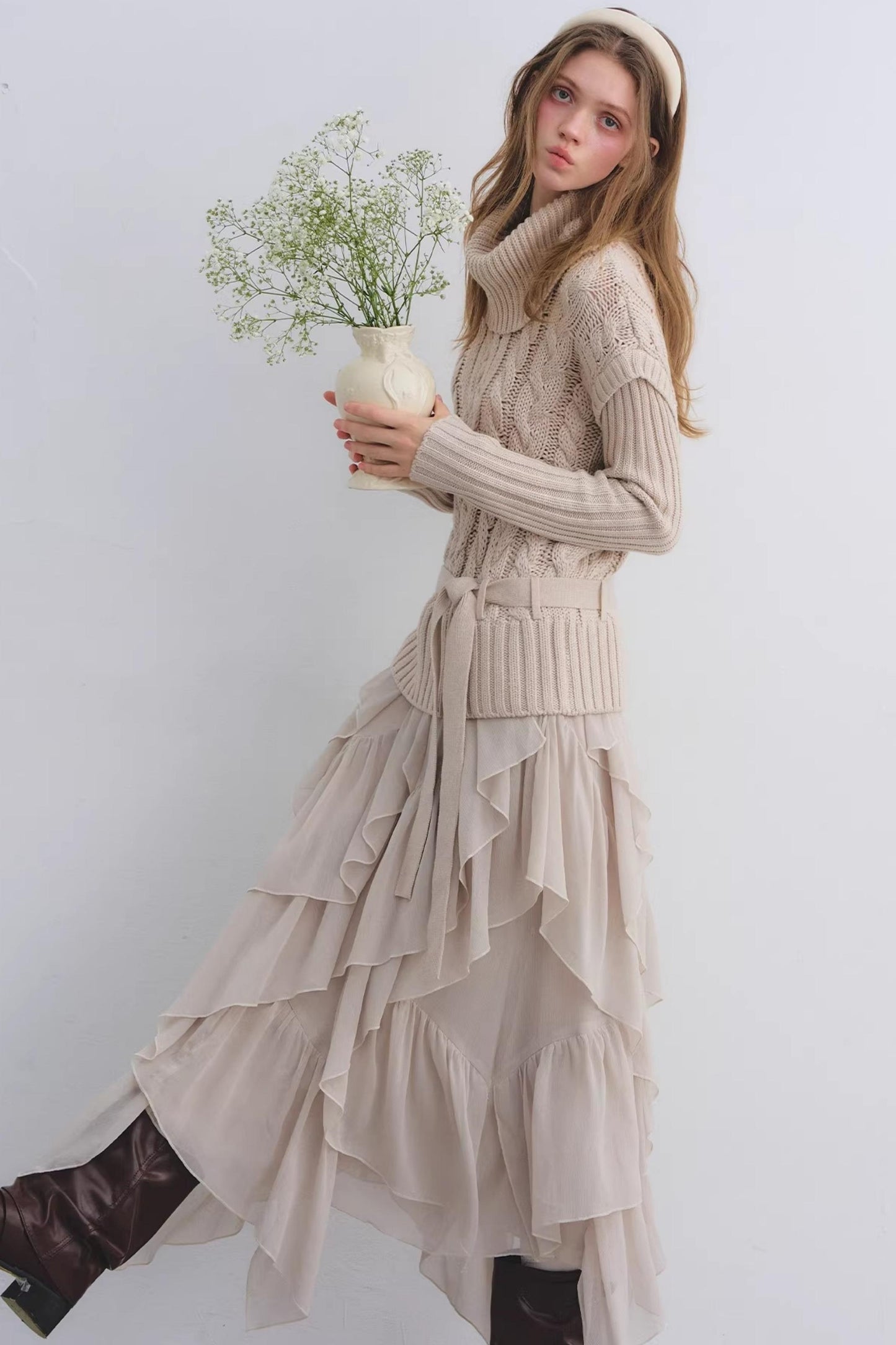 Elastic Chiffon Draping Skirt
