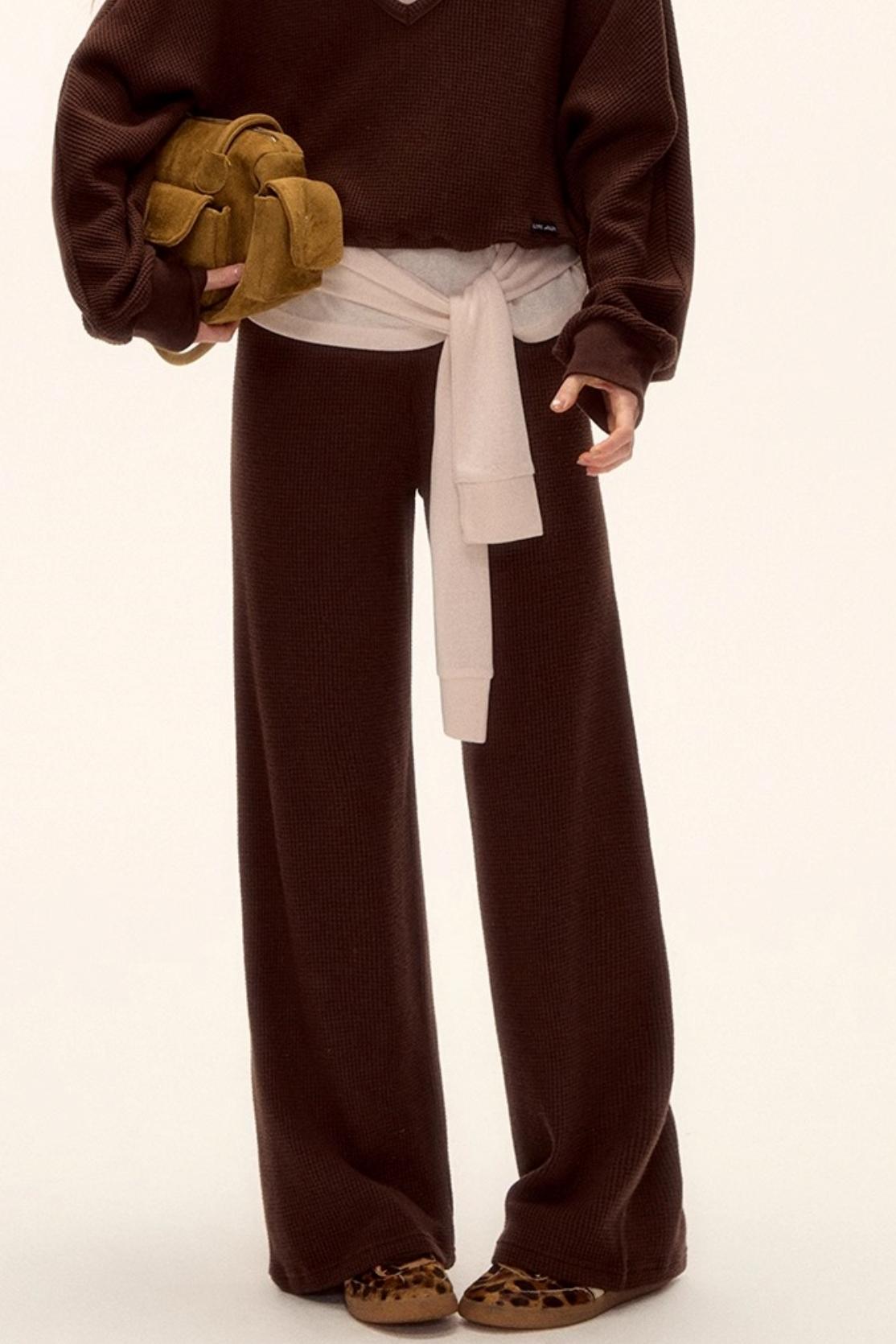 Waffle Knit V-Neck Sweater Set-Up