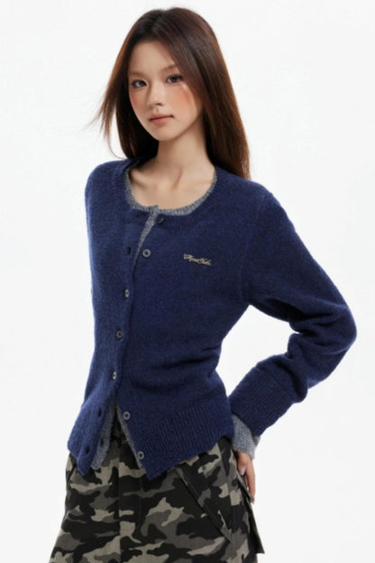 Fake Two-Piece Contrasting Knitted Cardigan