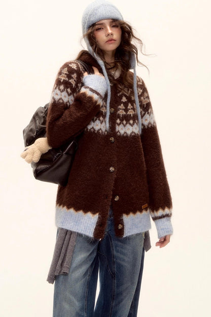 Fair Isle Knit Cardigan Set-Up