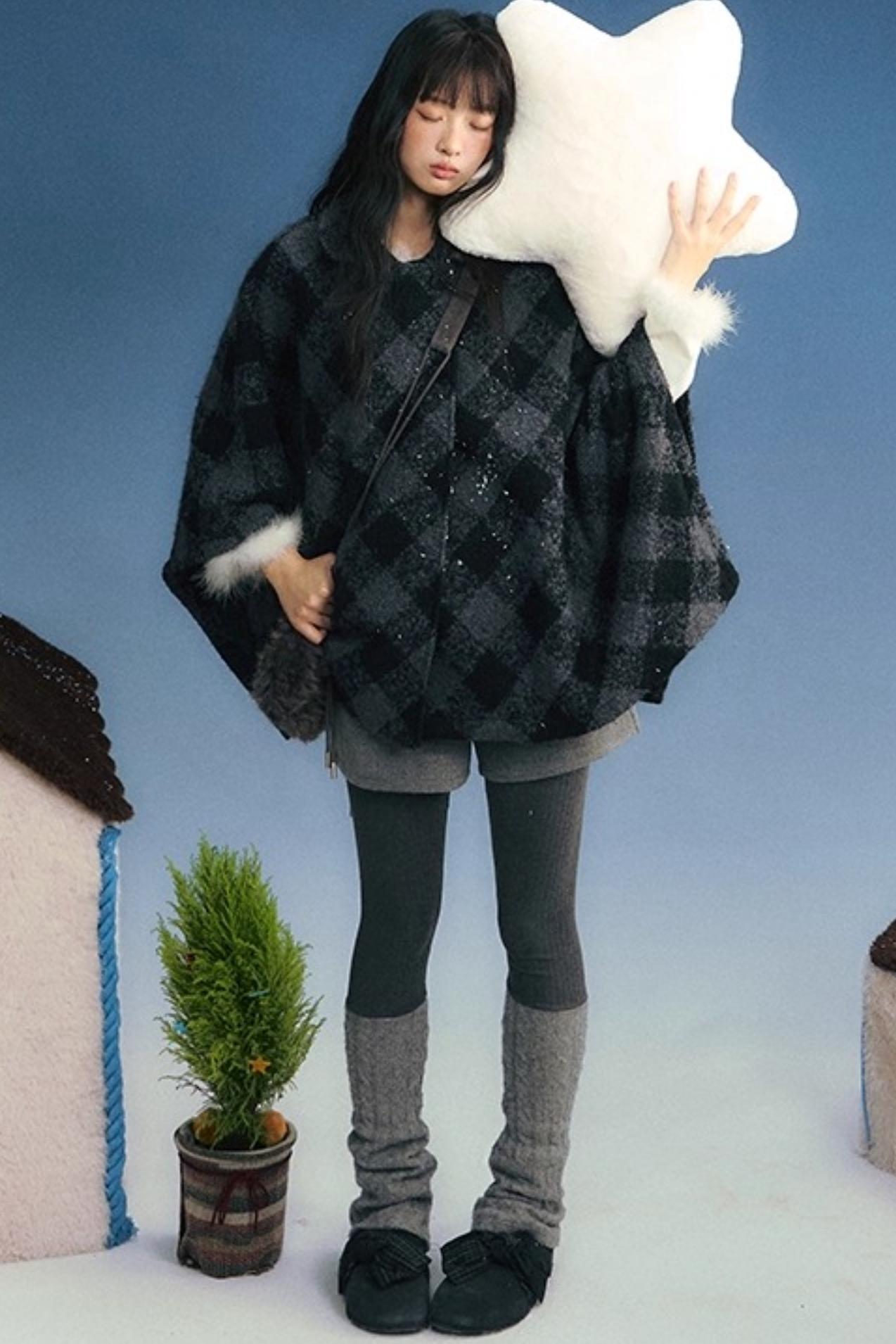 Plaid Cape Winter Coat