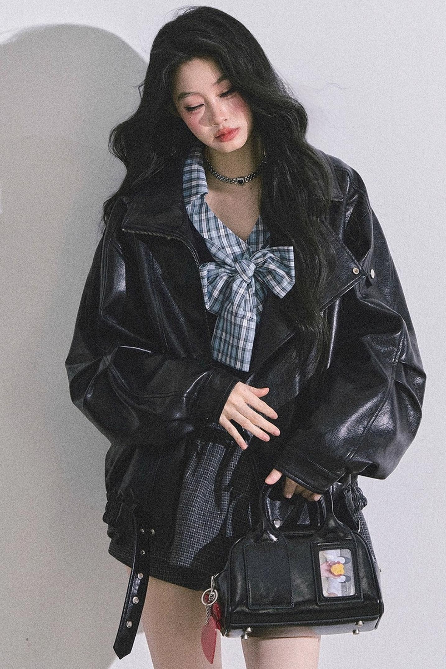 American Long-Sleeved Bow Plaid T-Shirt