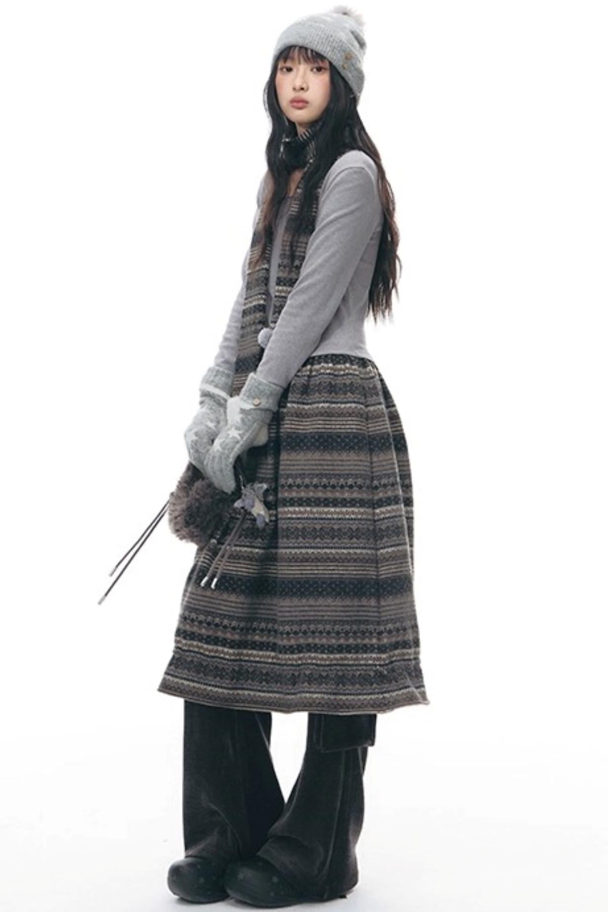 Knitted Patchwork Slim Dress Set-Up