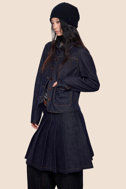 Retro Denim Faltenrock Anzug Set