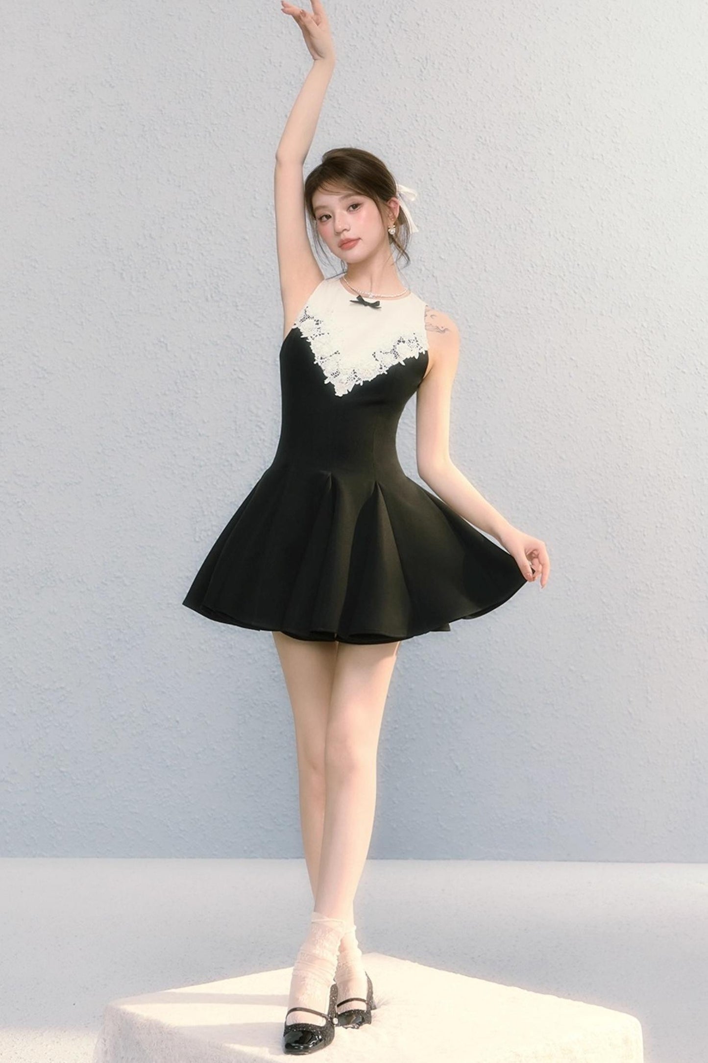 Golden V-Shaped Black Dress