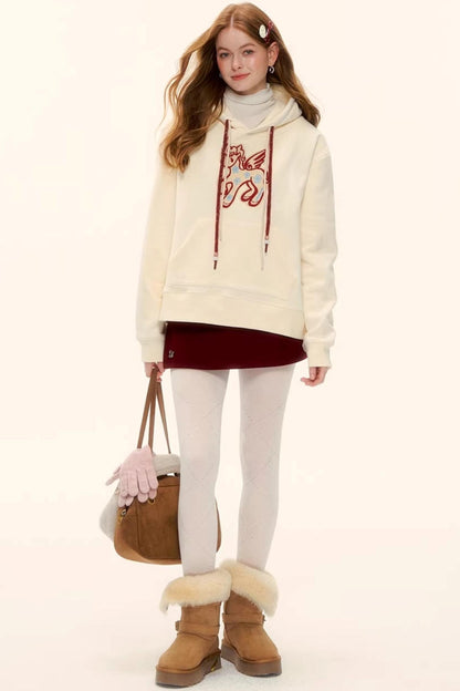 Embroidered Fleece-Lined Hoodie Sweater