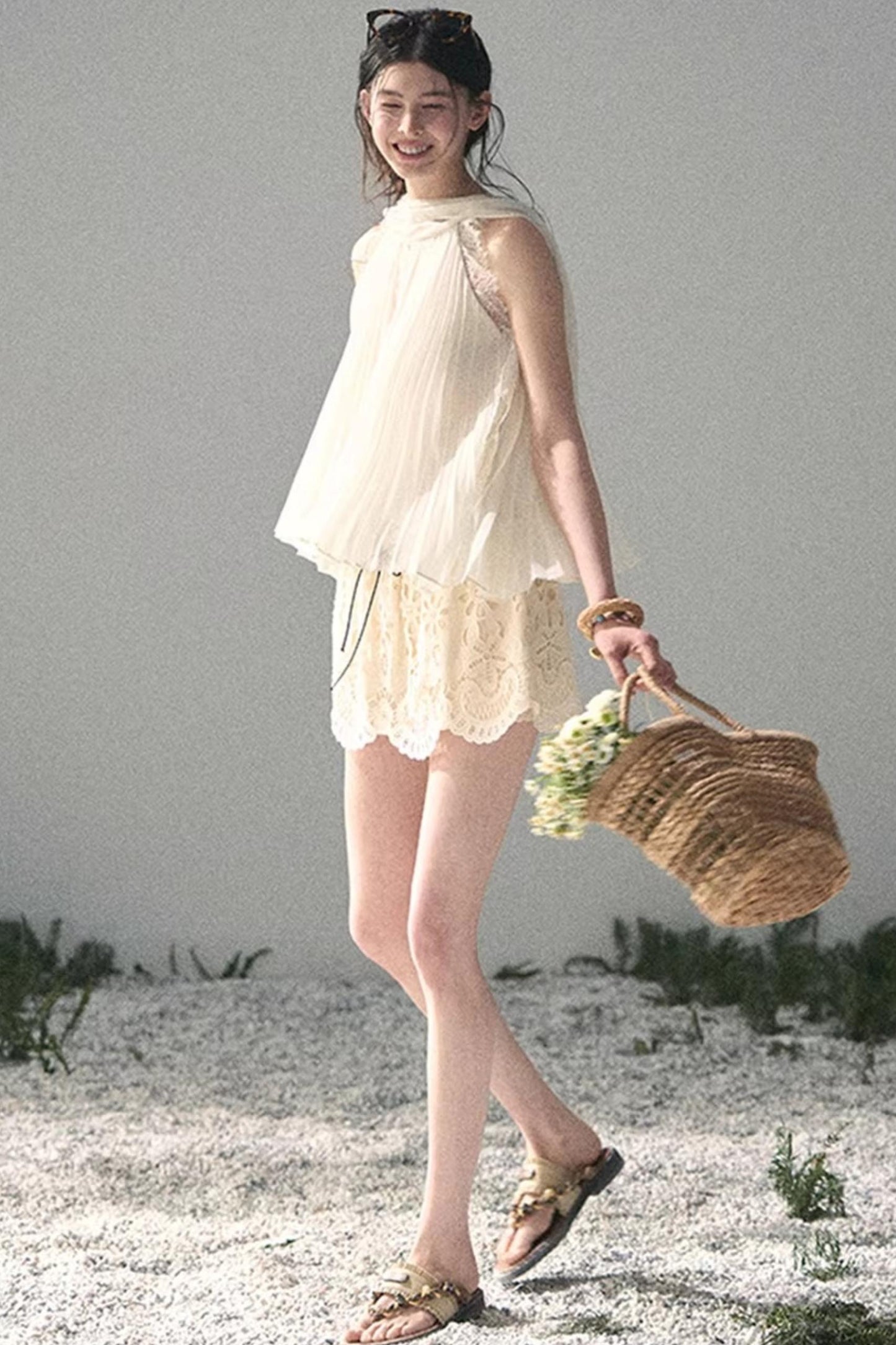 Summer Sheer Pleated Chiffon Shirt