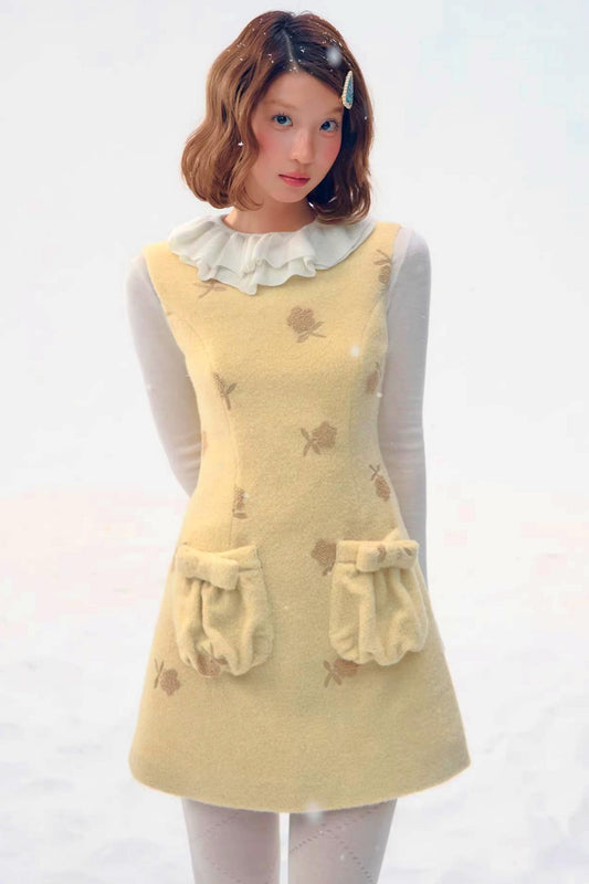 Embroidered Floral Wool Dress