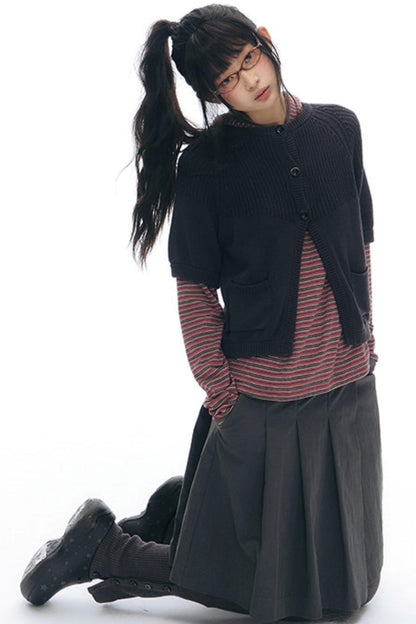 Vintage-Strickjacke mit mittellangen Ärmeln