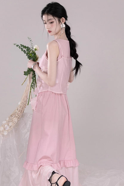 Romantic Blue Flower Cardigan Skirt Set