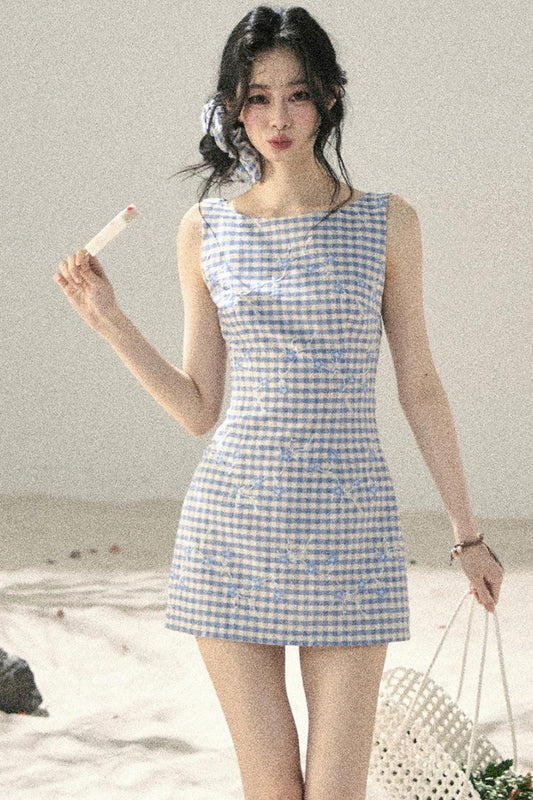 Plaid Embroidery Summer Dress