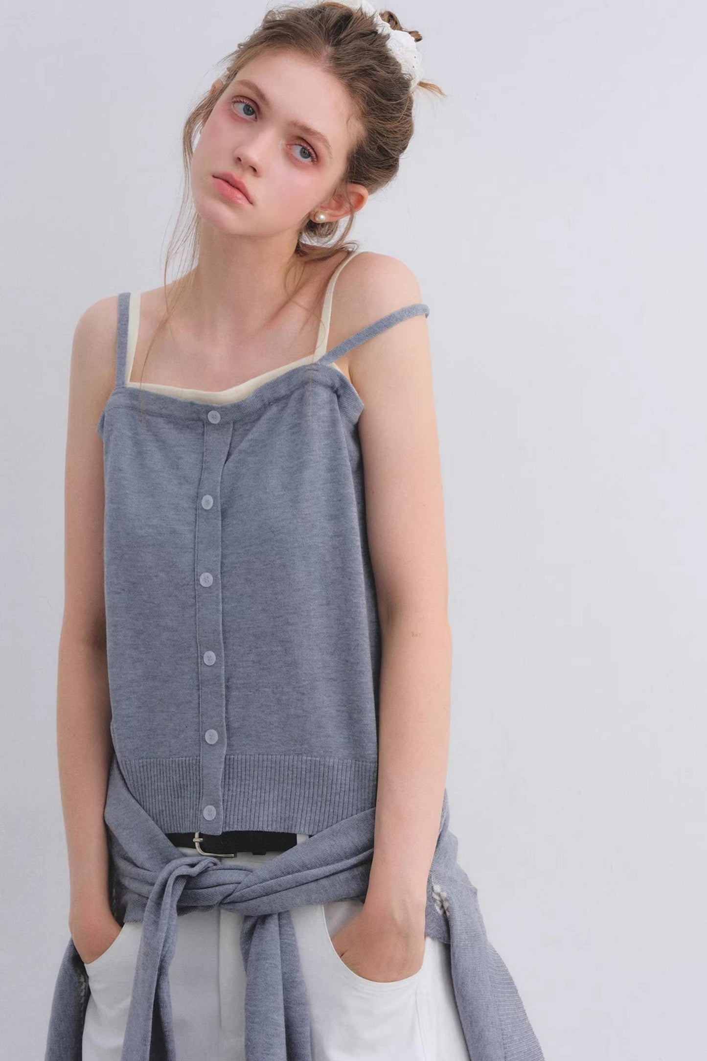 Gray Wool Cardigan Set