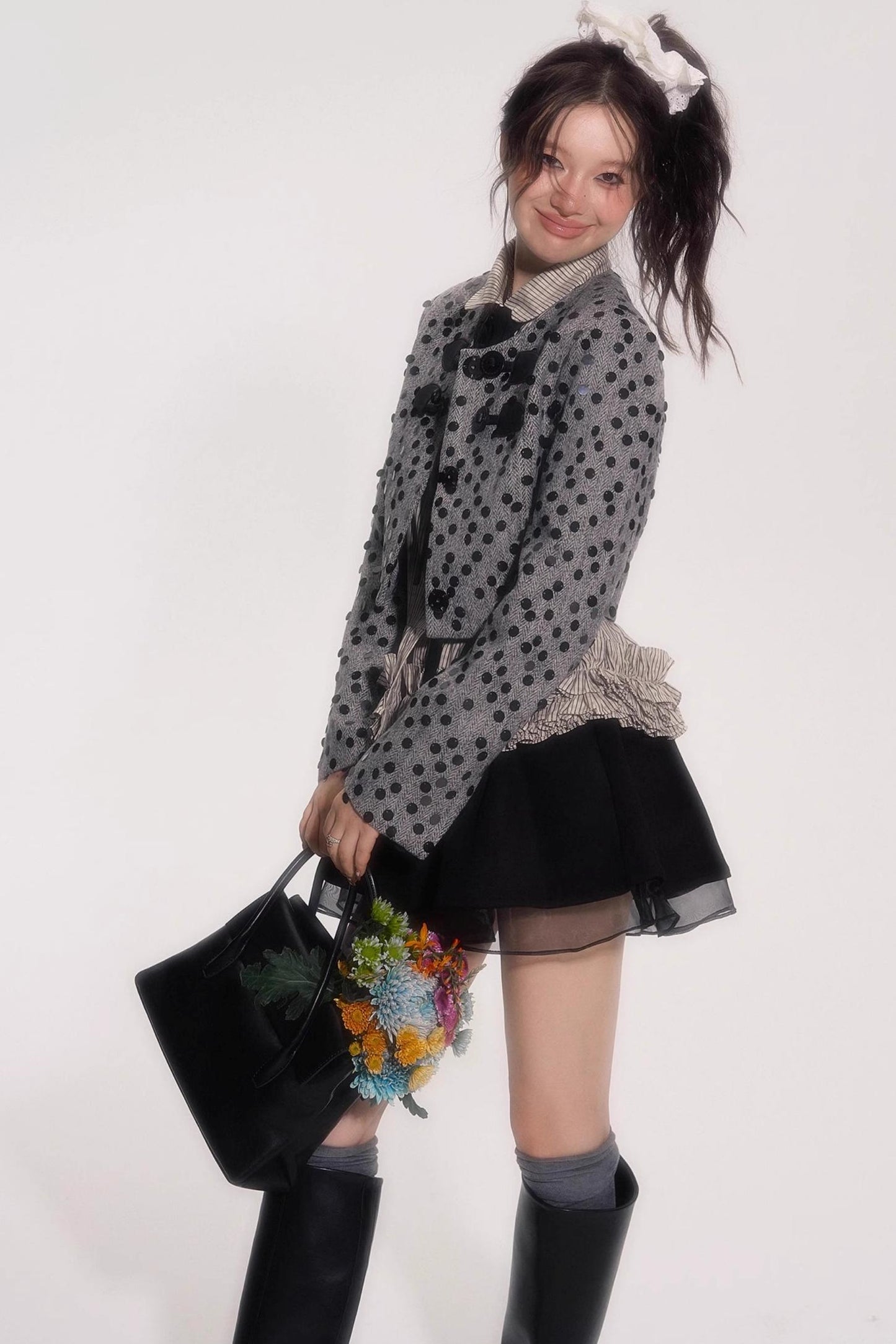 Suede Flower Bud Puffy Skirt