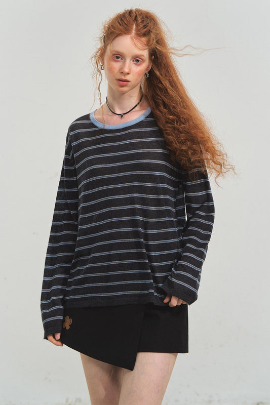 Vintage Striped Gray Knit Top