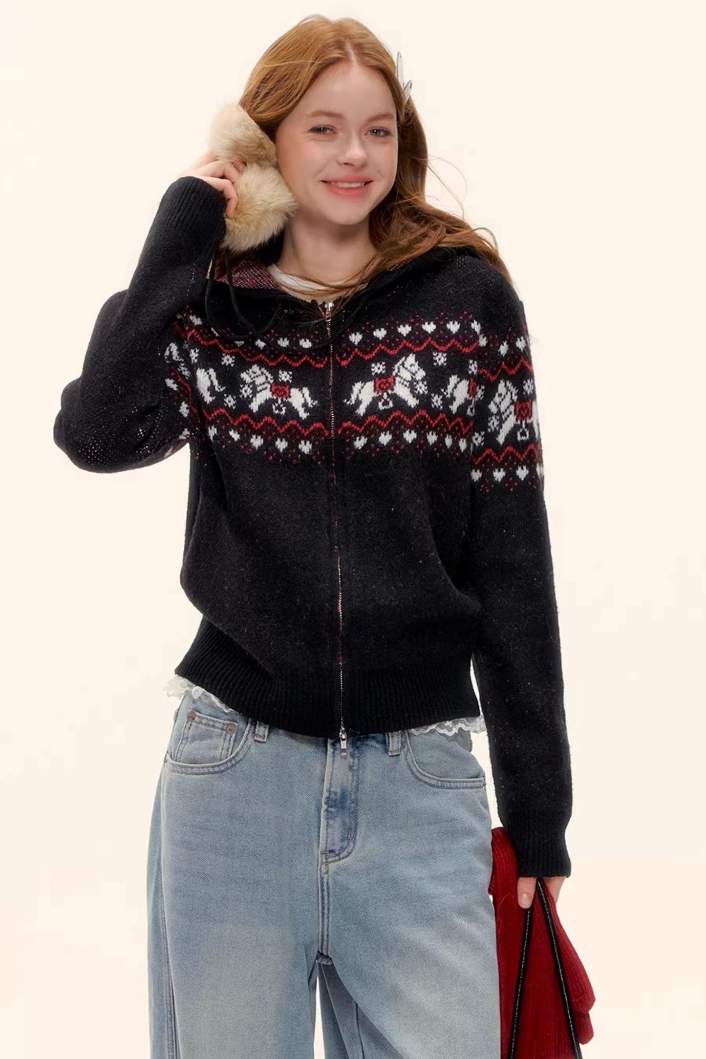 Wool Blend Fair Isle Jacket Set-Up