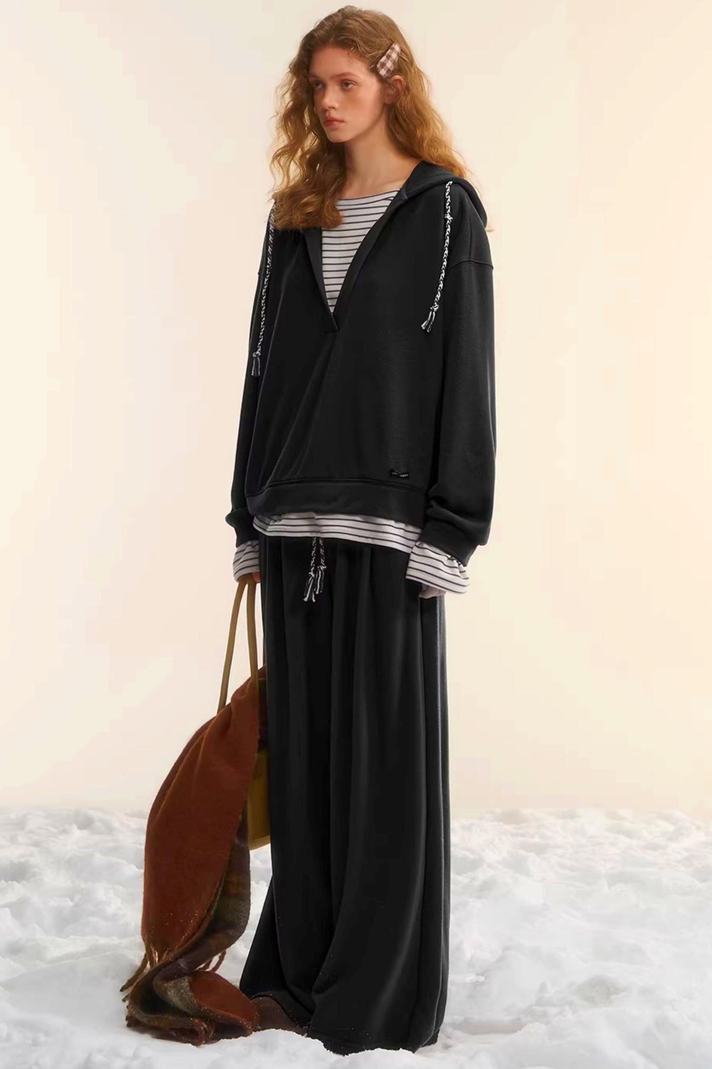 Retro Striped Patchwork Sweatshirt Set-Up