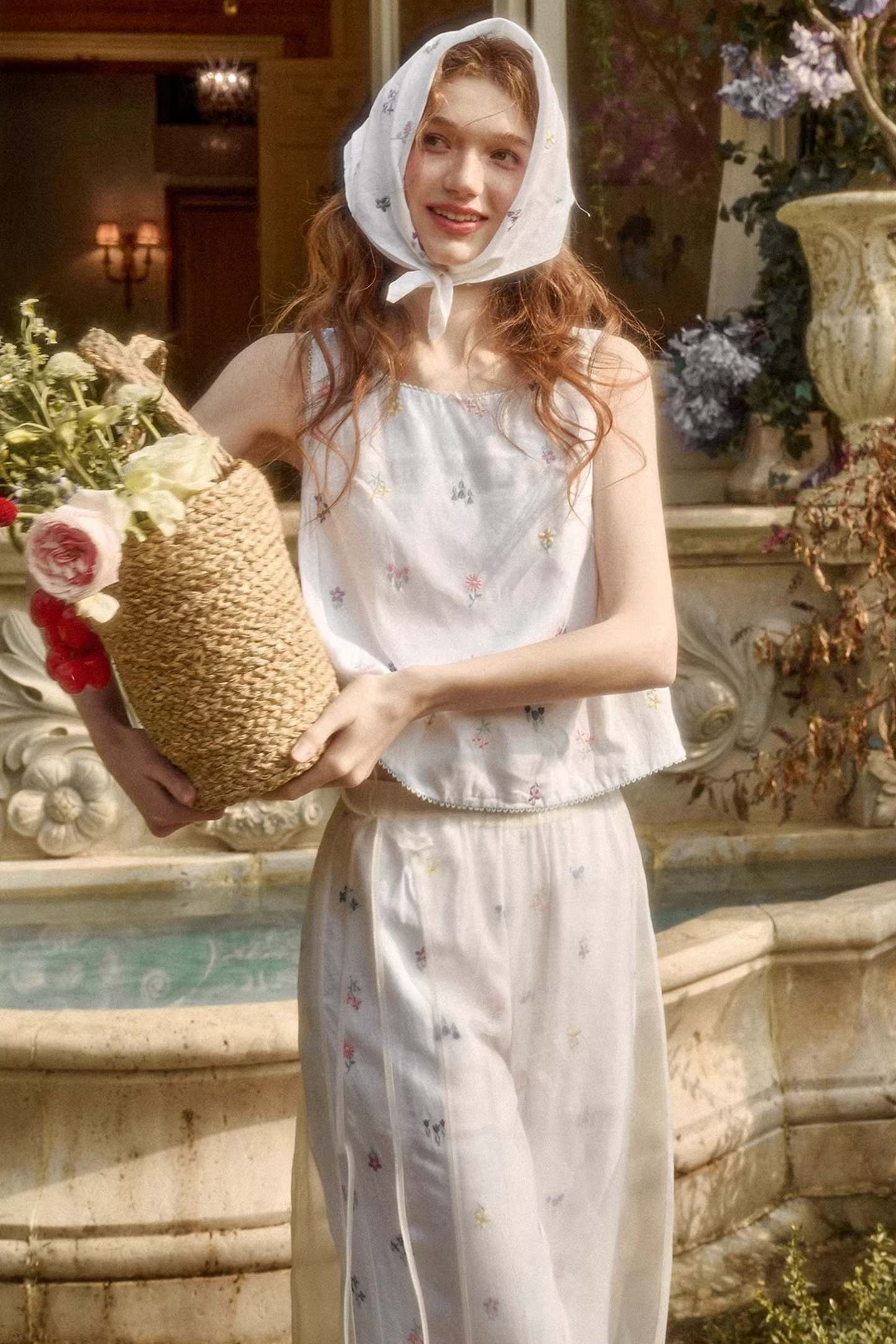 Linen Embroidered Blouse Set-Up