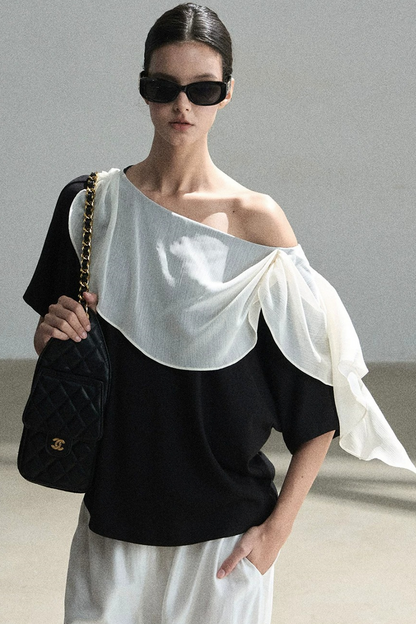 Black and White Off-Shoulder Top