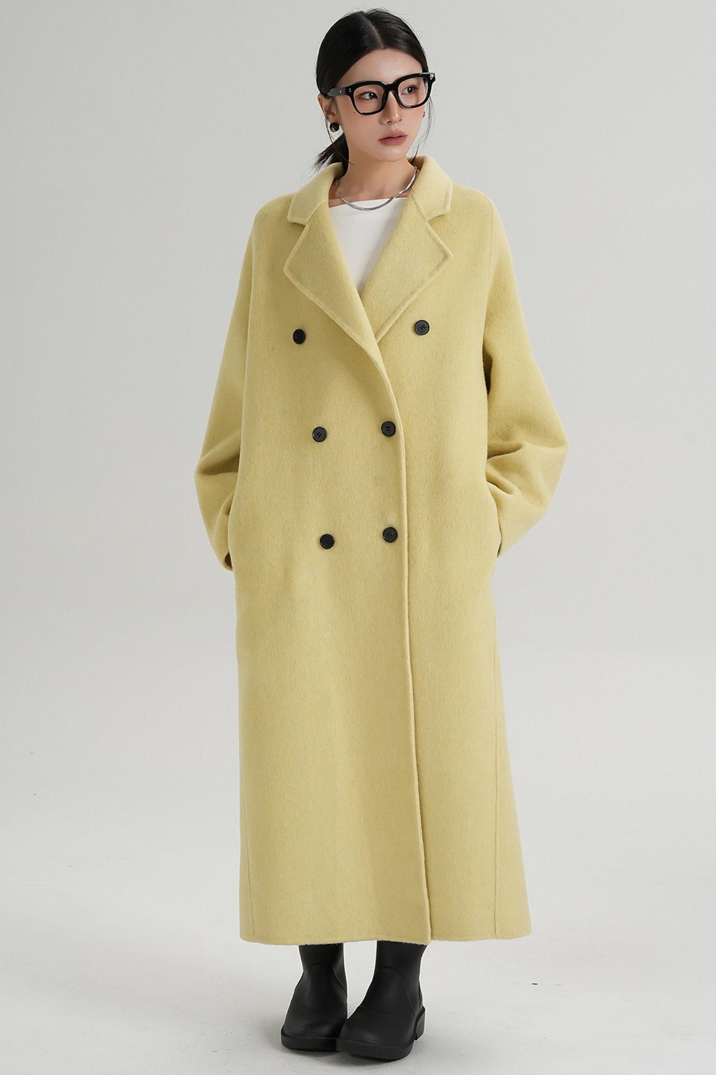 With Suit Collar Long Woolen Coat