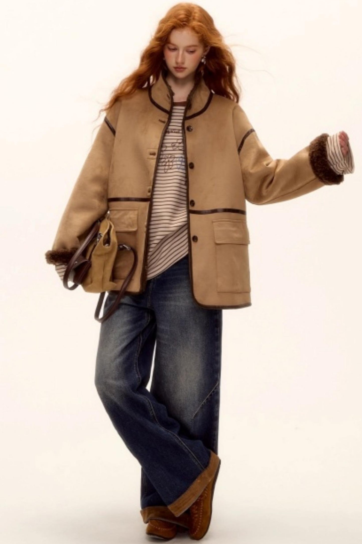 Suede Patchwork Denim Pants