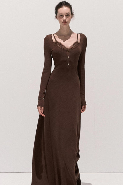 Lace Stitched Knit Waist Dress