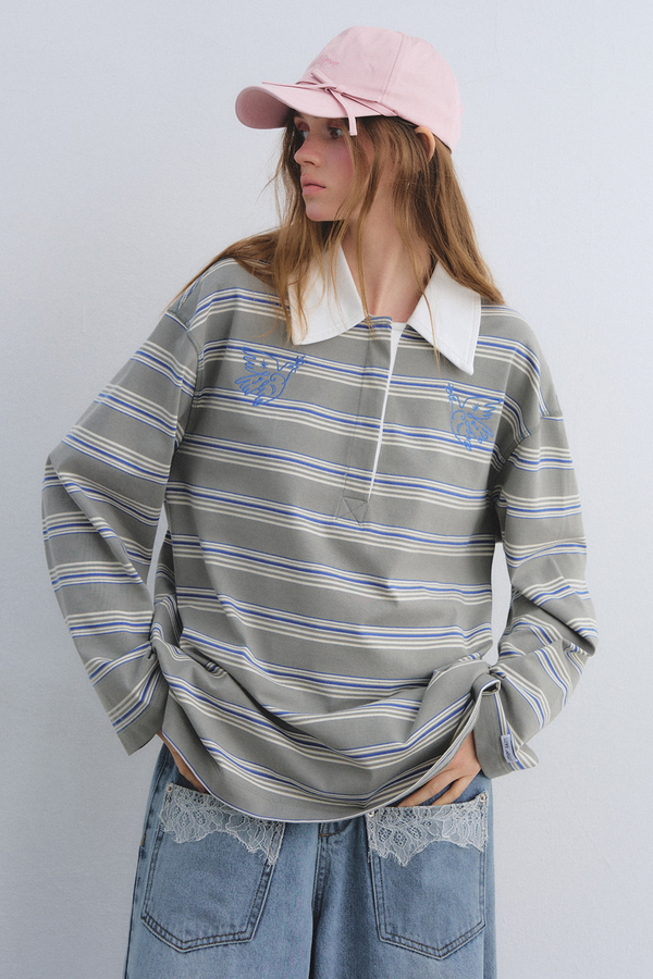 American Patchwork Striped Polo Blouse