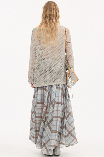 Diagonal Hollow Beaded Knit Sweater