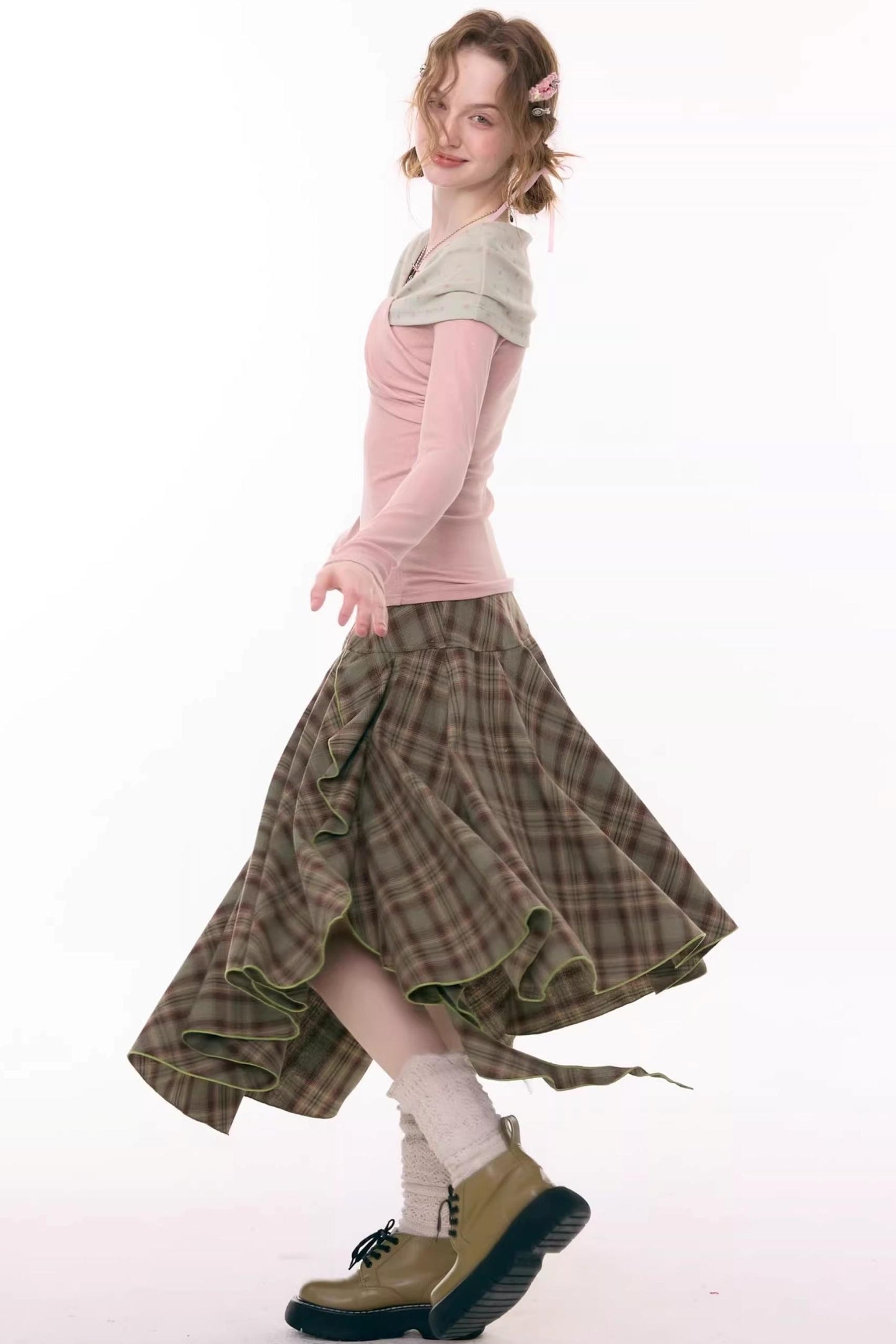 Autumn Plaid Asymmetrical Skirt