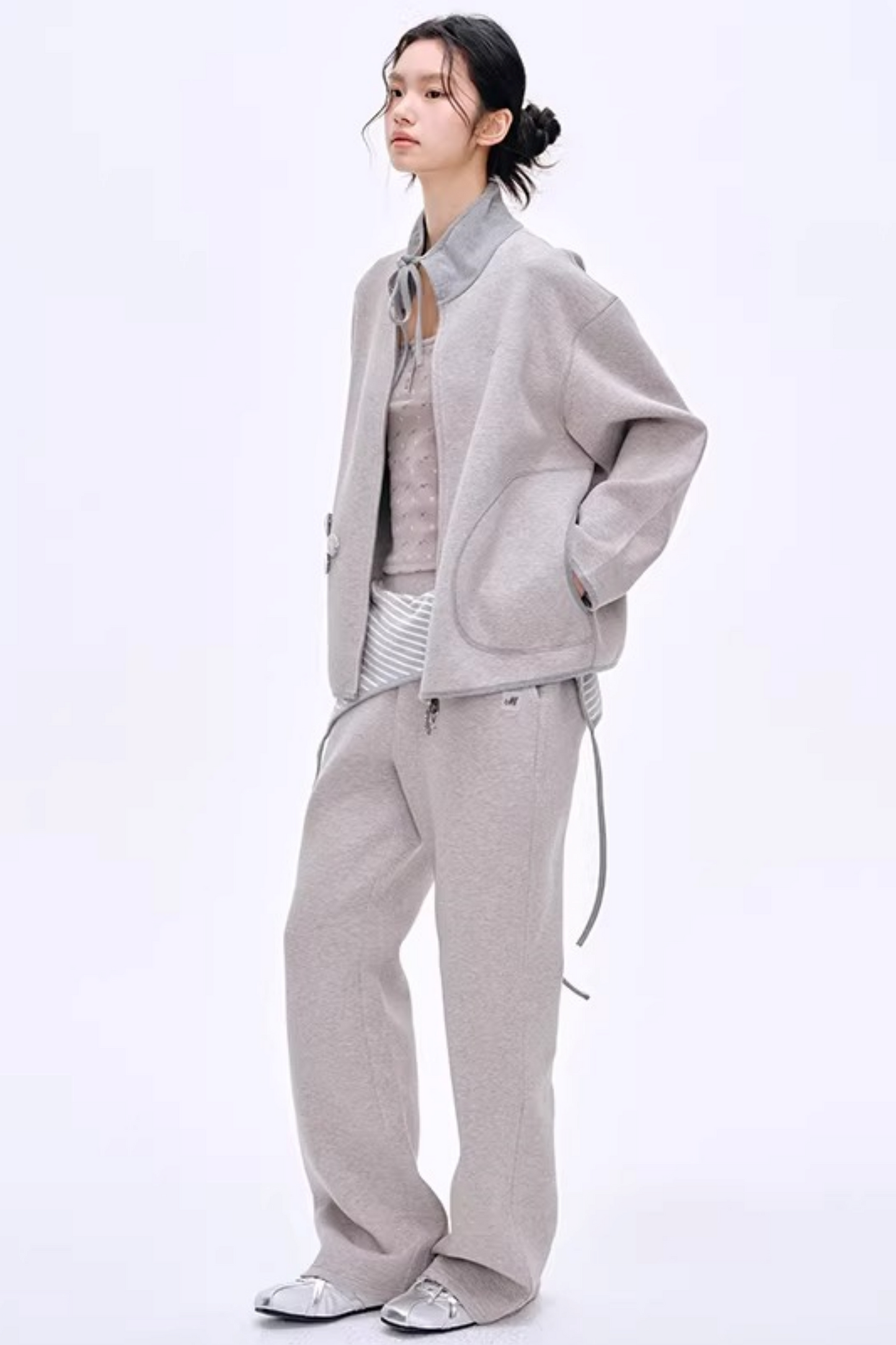Color-Blocked Cotton Striped Pants