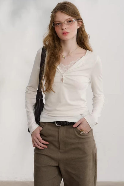 Cloud Cedar Lace Patchwork Top