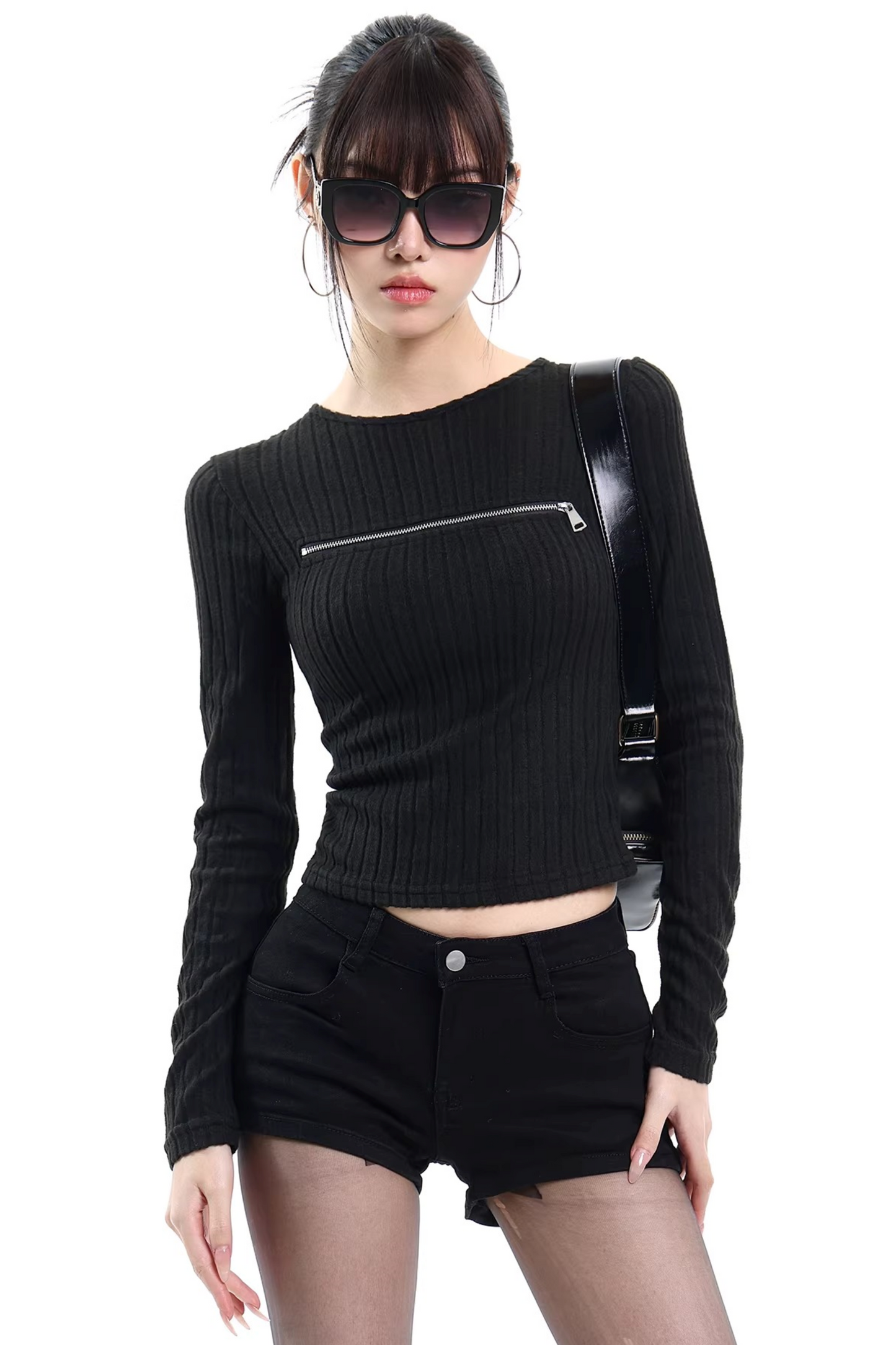 Gray Cut Out Knit Top