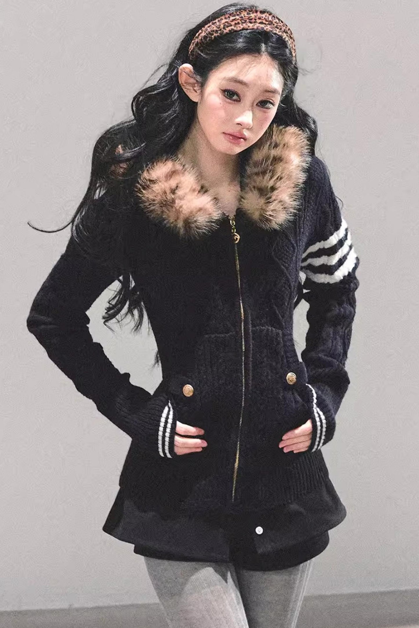 Hooded Cable Knit Sweater