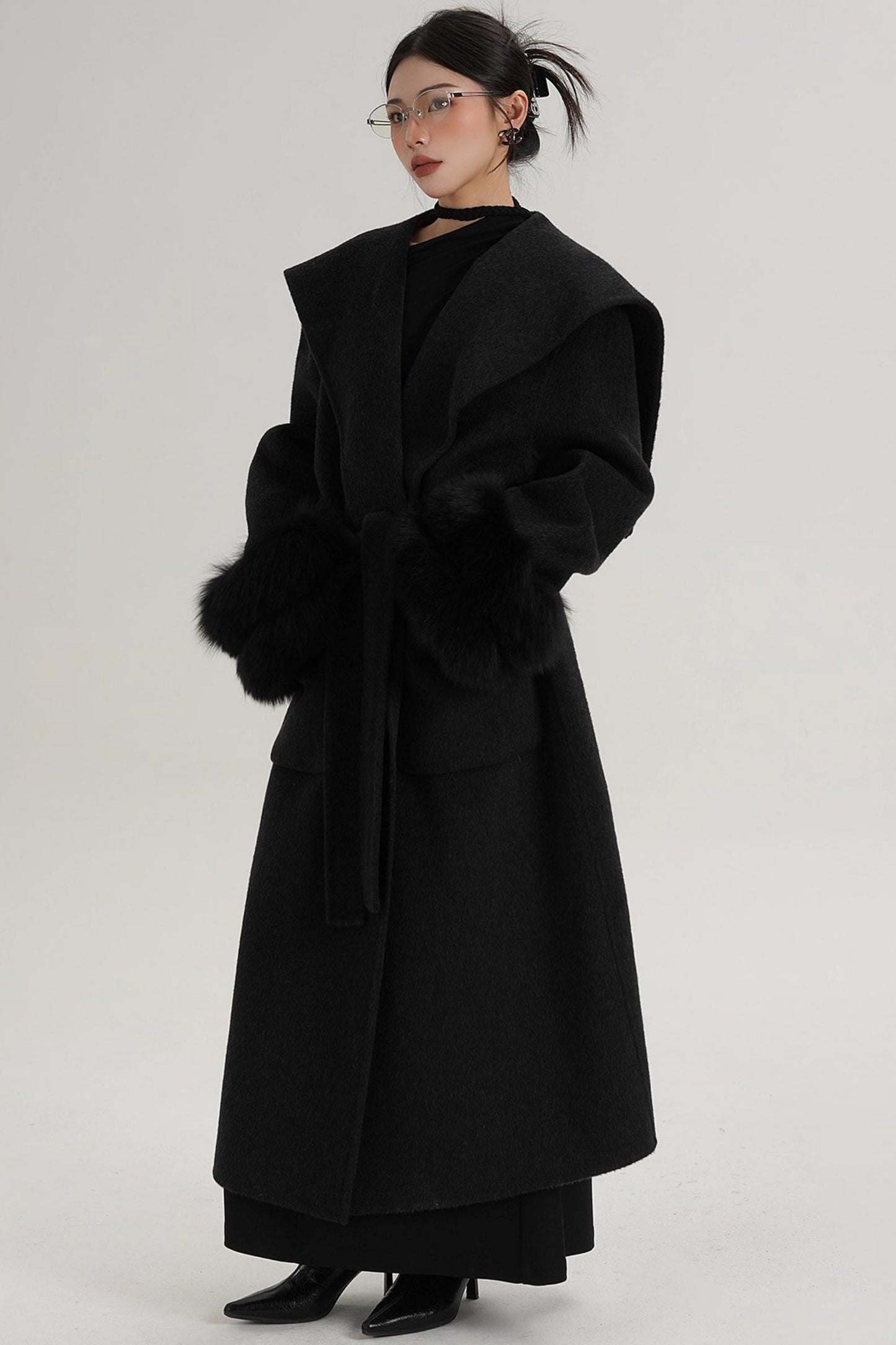 Fox Sleeve Wool Coat