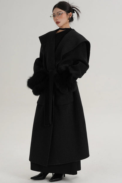 Fox Sleeve Wool Coat