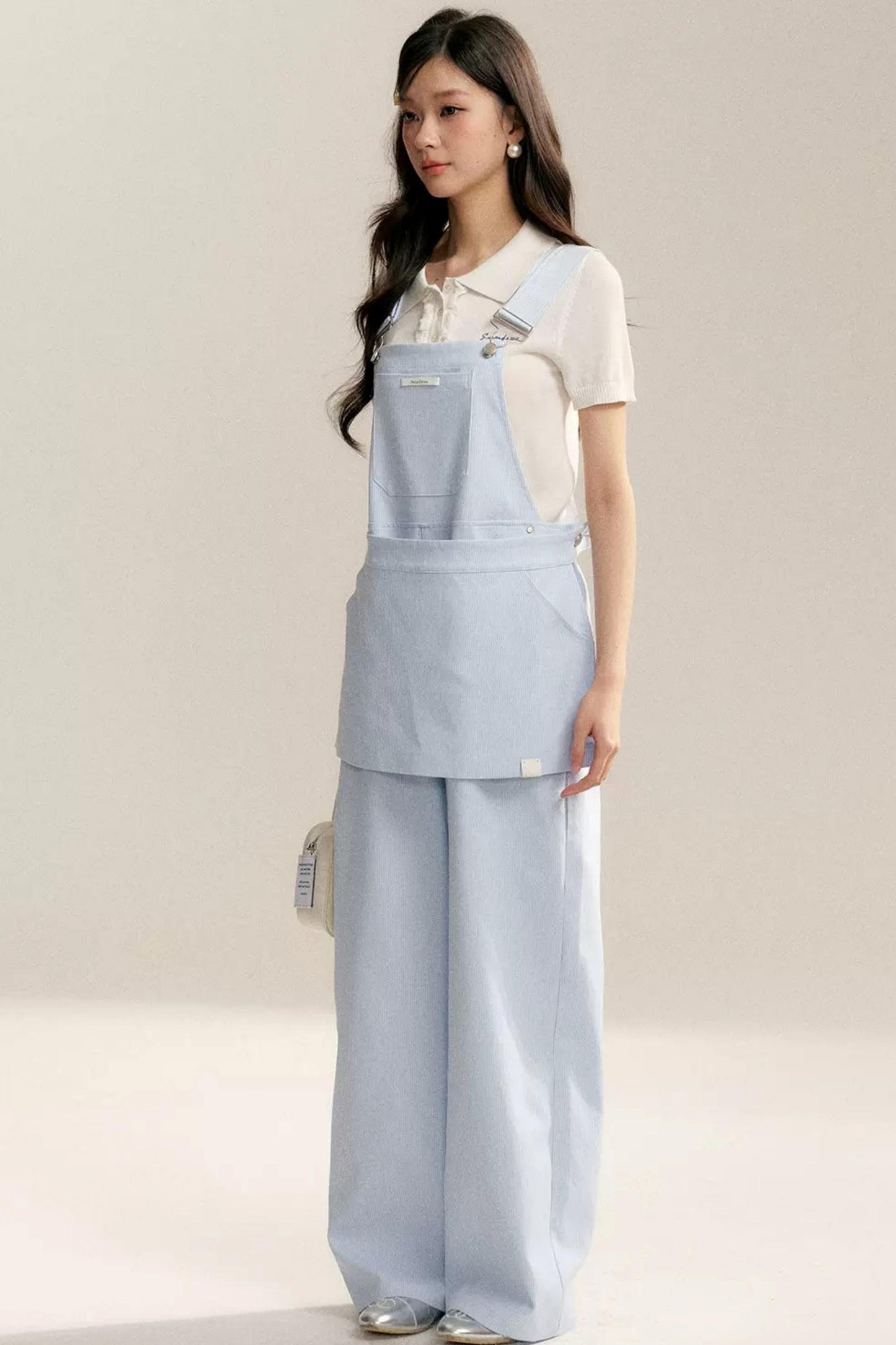 네이비 러플 니트 탑 세트업