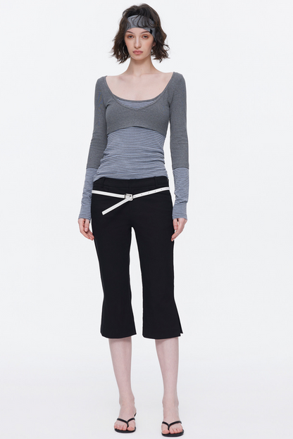 V-Neck Patchwork Striped Top