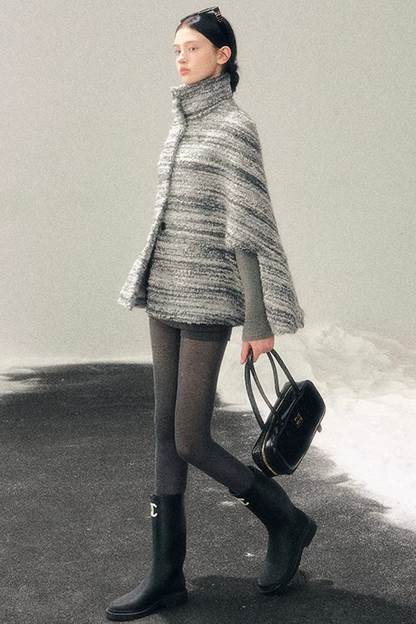 French Striped Wool Cape Coat