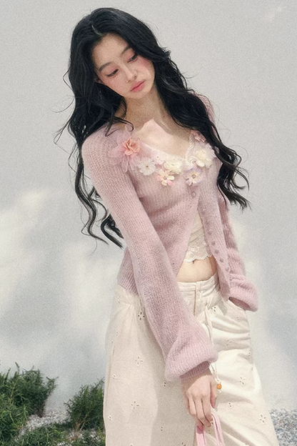 Spring Soft Breeze Floral Sweater Set-Up