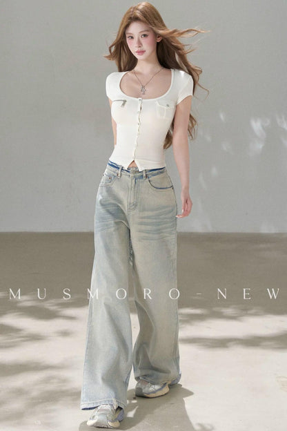 Vintage Washed Wide-Leg Jeans