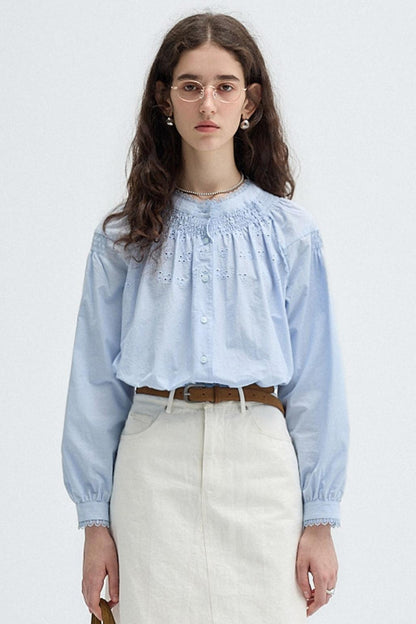 French Vintage Embroidered Cotton Shirt