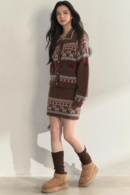 Vintage Knit College Style Sweater Set-Up