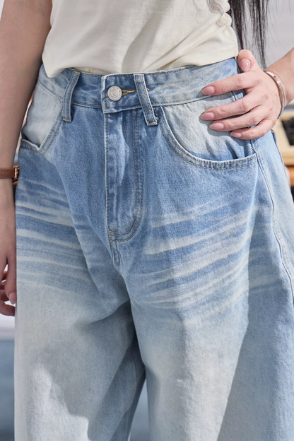 High-Waisted Drapey Denim Pants